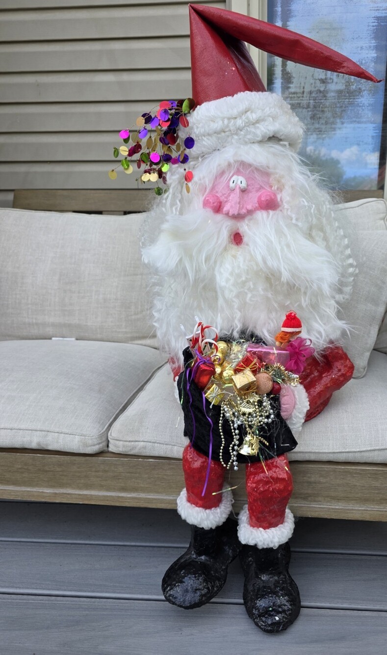 Vtg Mary Taros Paper Mache Santa Figure XL 41" OOAK Christmas Decor Whimsical SU